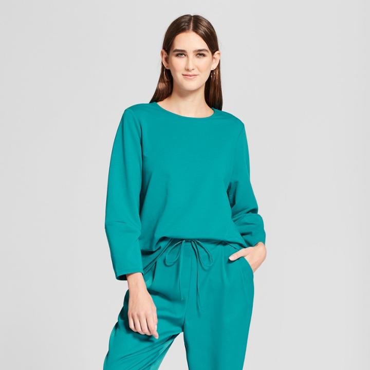 Women's Long Center Seam Balloon Sleeve Blouse - Mossimo Turquoise