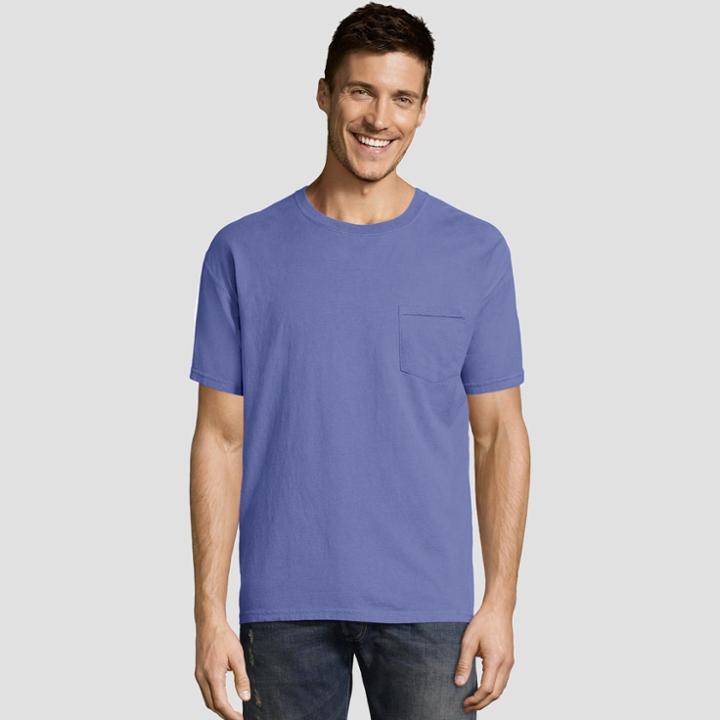 Hanes Men's Short Sleeve 1901 Garment Dyed Pocket T-shirt - Deep Blue