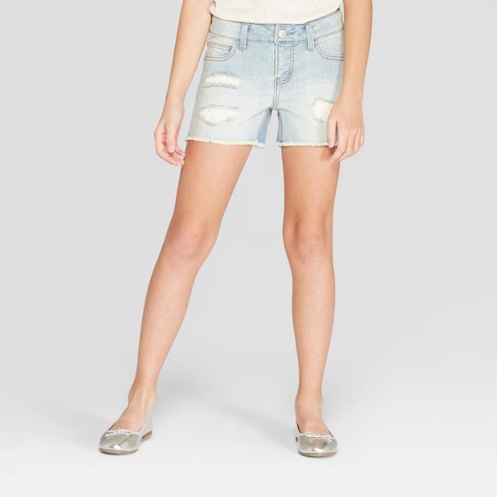 Girls' Eyelet Jeans Shorts - Cat & Jack Light Wash