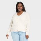 Women's Plus Size Fine Gauge Ribbed Cardigan - A New Day Cream
