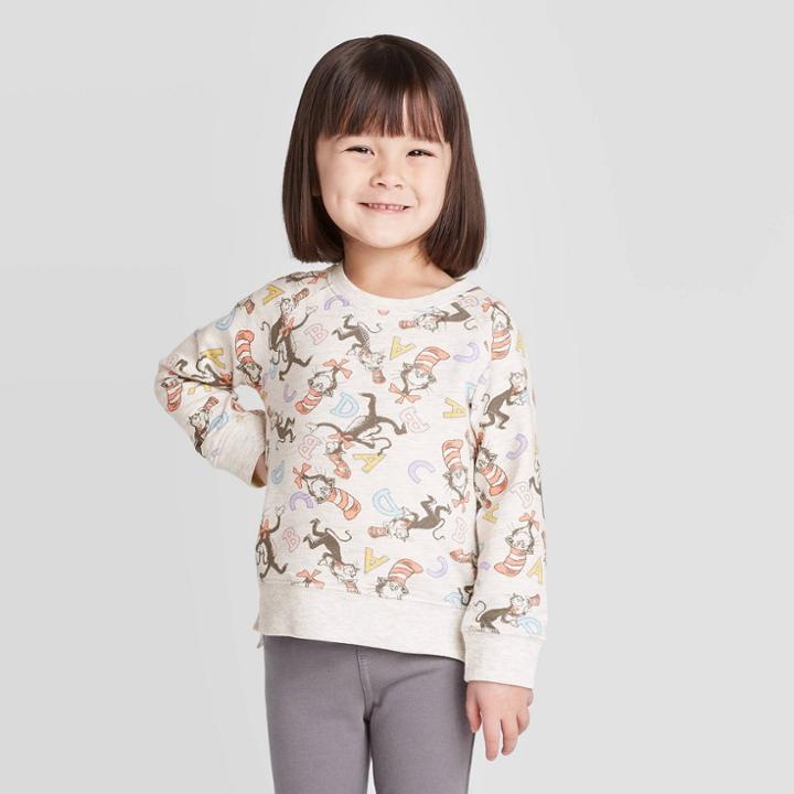 Toddler Girls' Dr. Seuss Pullover Sweater - Oatmeal Gray 12m, Boy's, Beige