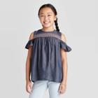 Girls' Cold Shoulder Blouse - Cat & Jack Chambray Xs, Girl's, Blue