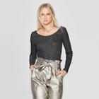 Women's Long Sleeve Deep Scoop Neck T-shirt - Who What Wear Silver Xs, Women's, Black