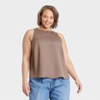 Women's Plus Size Satin Racer Tank Top - A New Day Brown