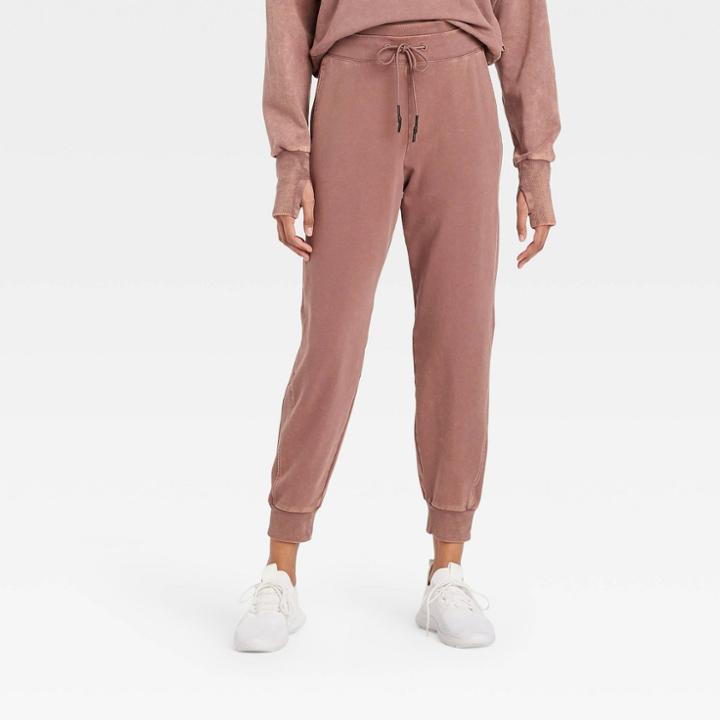 Women's Mid-rise French Terry Acid Wash Jogger Pants - Joylab Coca
