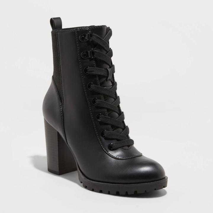 Women's Jada Laced Up Heeled Combat Boots - A New Day Black