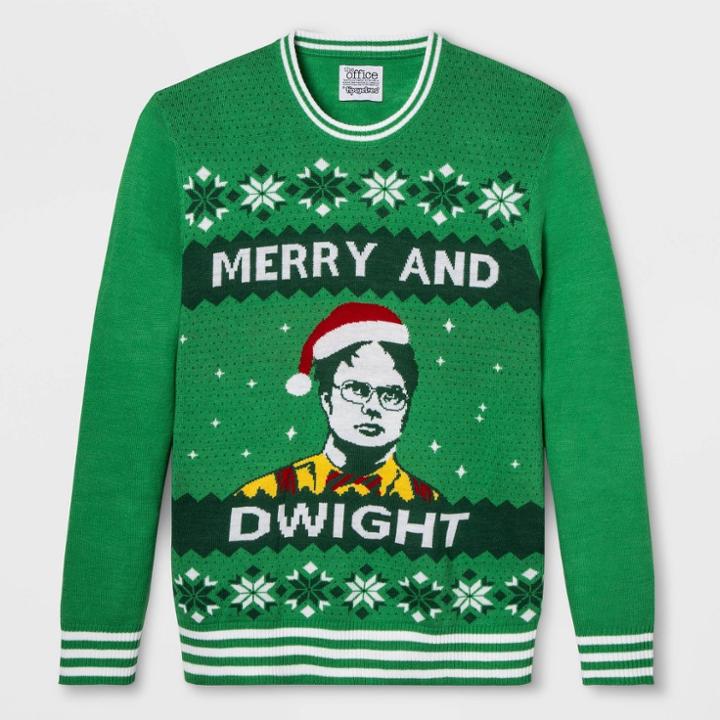 Universal Men's The Office Merry And Dwight Christmas Pullover Sweater - Green