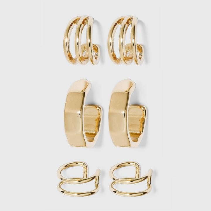 Ear Cuff And Hoop Earring Set 3pc - A New Day Gold