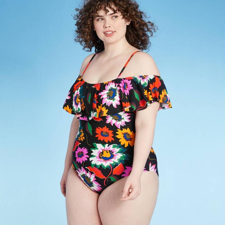 Women's Plus Cold Shoulder One Piece Swimsuit - Sea Angel Black Floral 1x, Women's, Size: 1xl,