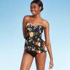 Women's Bandeau Mesh Flyaway Tankini Top - Kona Sol Black Floral Xs, Women's,