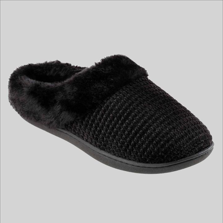 Isotoner Women's Striped Chenille Ann Hoodback Slippers - Black