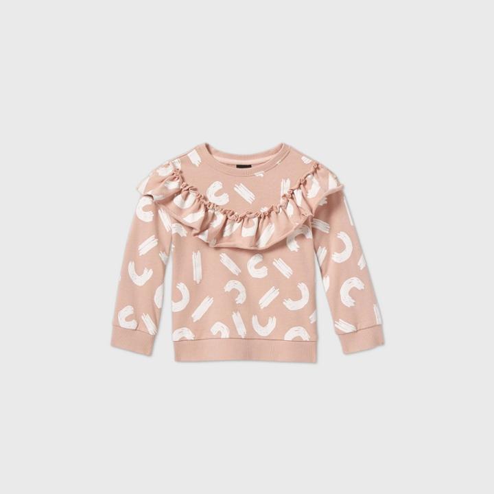 Toddler Girls' Printed Ruffle Sweatshirt - Art Class Pink