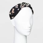 Floral Print Matte Satin Fabric Cover Plastic With Knot Top Headband - Wild Fable Black
