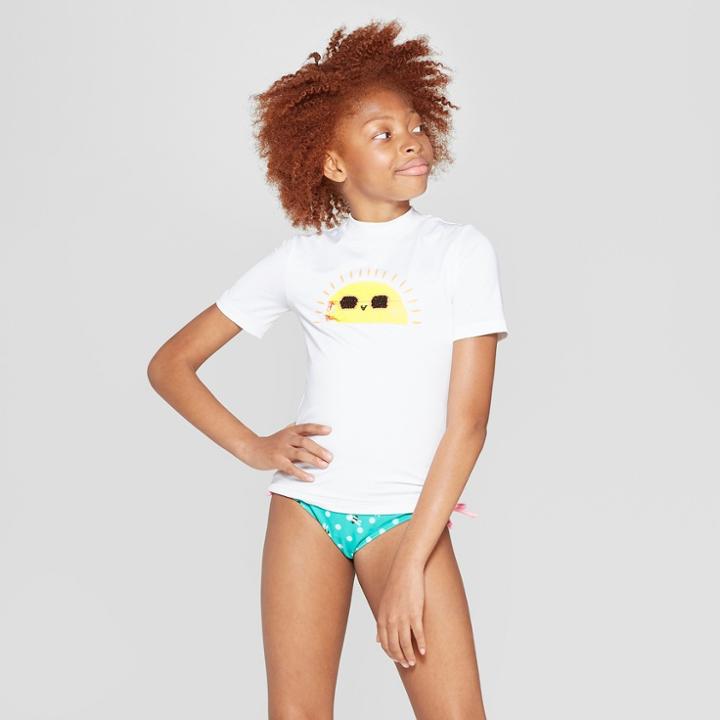 Girls' Sunshine Flip Sequins Short Sleeve Rashguard - Cat & Jack White