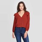Women's Double Ruffle Long Sleeve Deep V-neck Top - Universal Thread Seed