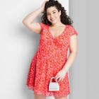 Women's Plus Size Short Sleeve Skater Dress - Wild Fable Orange Floral
