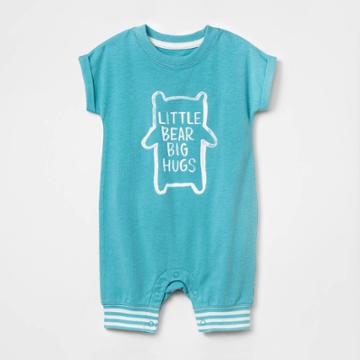 Petitebaby Boys' Little Bear Hugs Short Romper - Cat & Jack Aqua Newborn, Blue