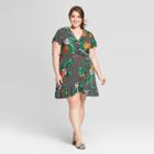 Women's Plus Size Striped Floral Print Short Sleeve Mini Wrap Dress - Who What Wear Black/white 1x, Black/white