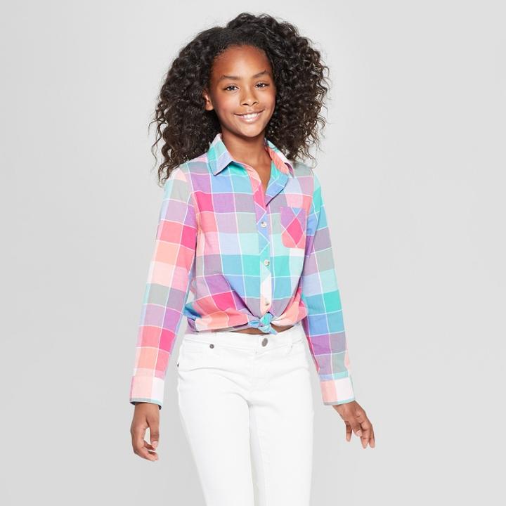 Girls' Long Sleeve Woven Button-down Shirt - Cat & Jack Peach