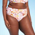 Juniors' Plus Size Sash Tie High Leg High Waist Bikini Bottom - Xhilaration Pink Floral