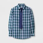 Wd·ny Black Boys' Long Sleeve Button-down Shirt With Tie Navy Xl -wd.ny Black, Blue