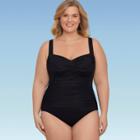 Women's Plus Size Slimming Control Ruched Front One Piece Swimsuit - Dreamsuit By Miracle Brands Black Floral