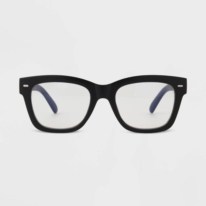 Women's Gloss Plastic Square Blue Light Filtering Glasses - Universal Thread Black