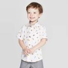 Toddler Boys' Short Sleeve Slub Poplin Novelty Print Button-down Shirt - Cat & Jack White
