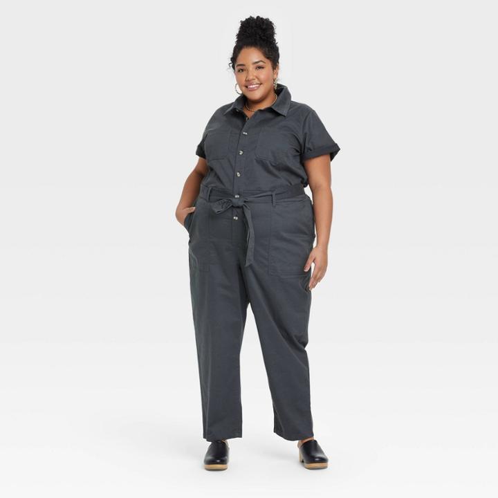 Women's Plus Size Short Sleeve Boiler Suit - Ava & Viv Charcoal Gray X