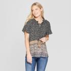 Women's Border Print Short Sleeve Peasant Top - Knox Rose Black