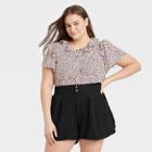 Women's Plus Size Ruffle Short Sleeve Collared Top - Who What Wear Light Pink