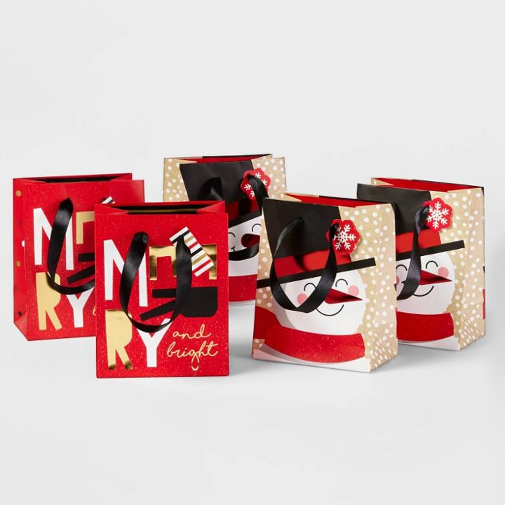 5ct Snowman Merry Gift Bags - Wondershop