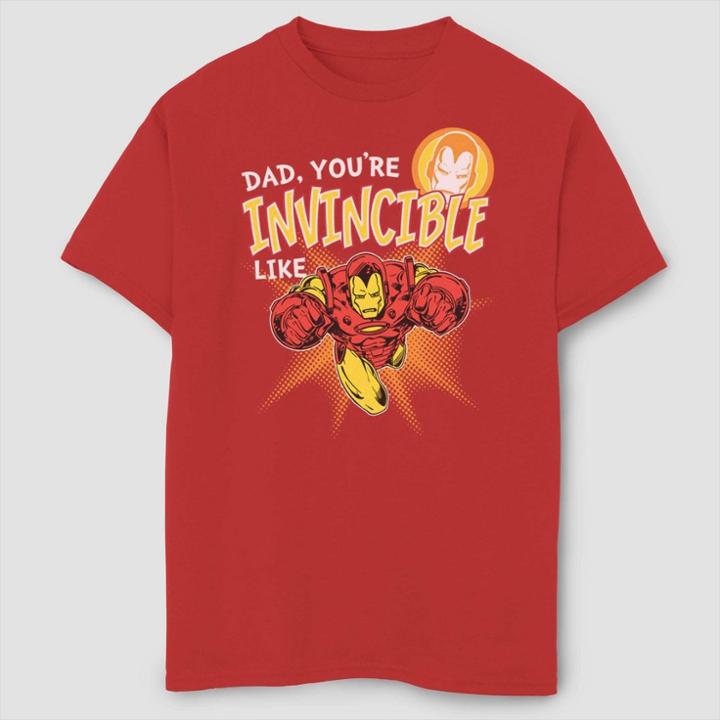 Boys' Marvel Iron Man Invincible Like Dad Short Sleeve T-shirt - Red
