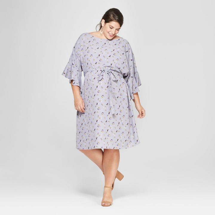 Maternity Plus Size Floral Print Woven Tulip Sleeve Dress - Isabel Maternity By Ingrid & Isabel Lilac 3x, Women's, Purple
