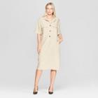 Women's Short Sleeve Duo Front Pocket Button Detail Utility Dress - Who What Wear Taupe (brown)