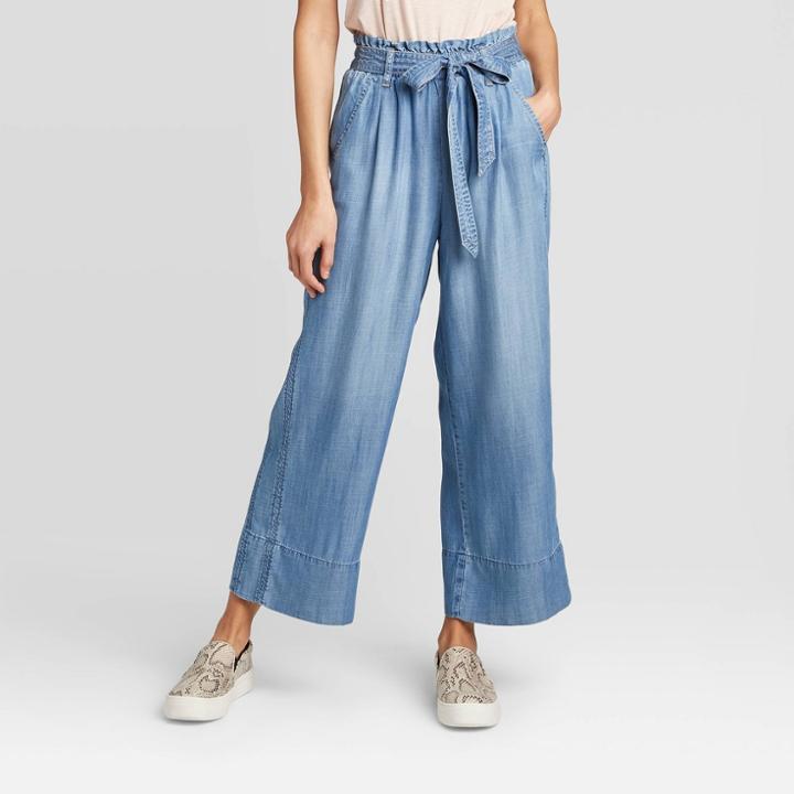 Women's Tie-front Denim Cropped Pants - Knox Rose Blue
