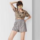 Women's Striped Paper Bag Pull On Waist Shorts - Wild Fable Black