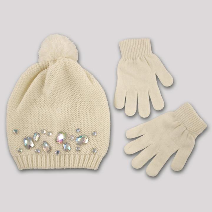 Abg Accessories Kids' 2 Piece Hat And Mitten Set - Cream One Size, Kids Unisex, Pink