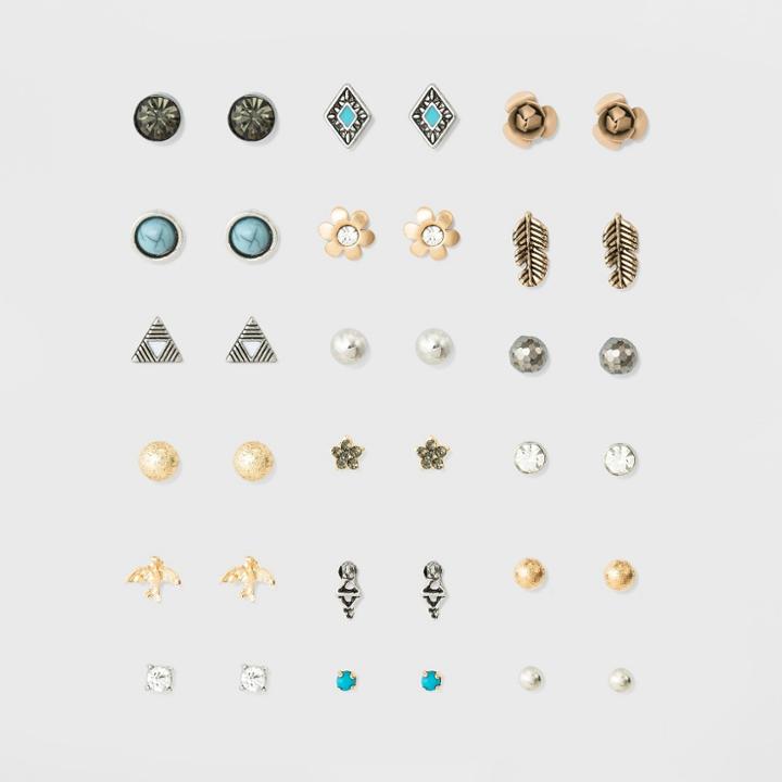 Target Women's Eighteen Pack Earring Set With Flower, Bird, Lead And Stone Post Back Earring - Multicolored,