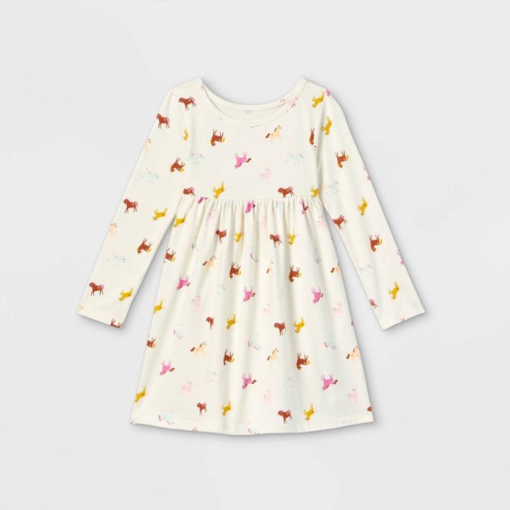 Toddler Girls' Long Sleeve Dress - Cat & Jack Cream