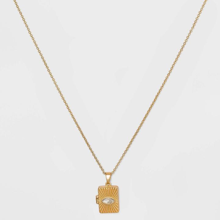 No Brand Silver Plated Rectangle Locket Pendant Necklace - Worn Gold