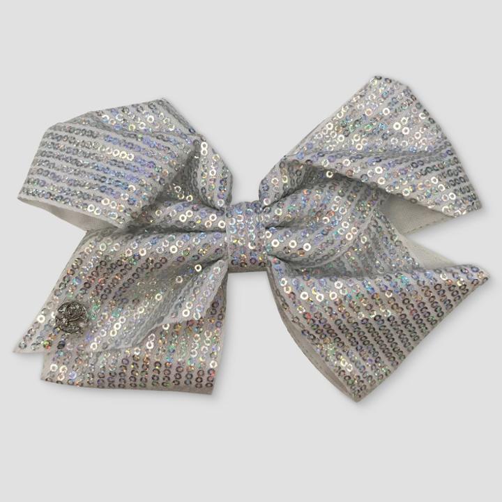 Girls' Nickelodeon Jojo Siwa Silver Sequined Bow Hair Clip - White,
