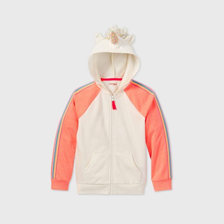 Girls' Unicorn Zip-up Hoodie - Cat & Jack Neon Peach/cream