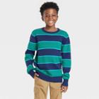 Boys' Rugby Striped Crew Neck Sweater - Cat & Jack Navy/green