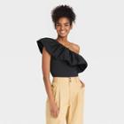 Women's Ruffle Elbow Sleeve One Shoulder Blouse - Who What Wear Black