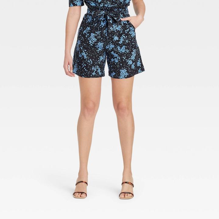 Women's Floral Print High-rise Shorts - Who What Wear Black