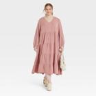 Women's Plus Size Balloon Long Sleeve Tiered Dress - Universal Thread Blush