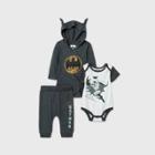 Warner Bros. Baby Boys' 3pk Batman Long Sleeve Bodysuit - Black Newborn