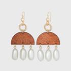 Semi-circle Wood And Glass Pearl Drop Earrings - A New Day Gold