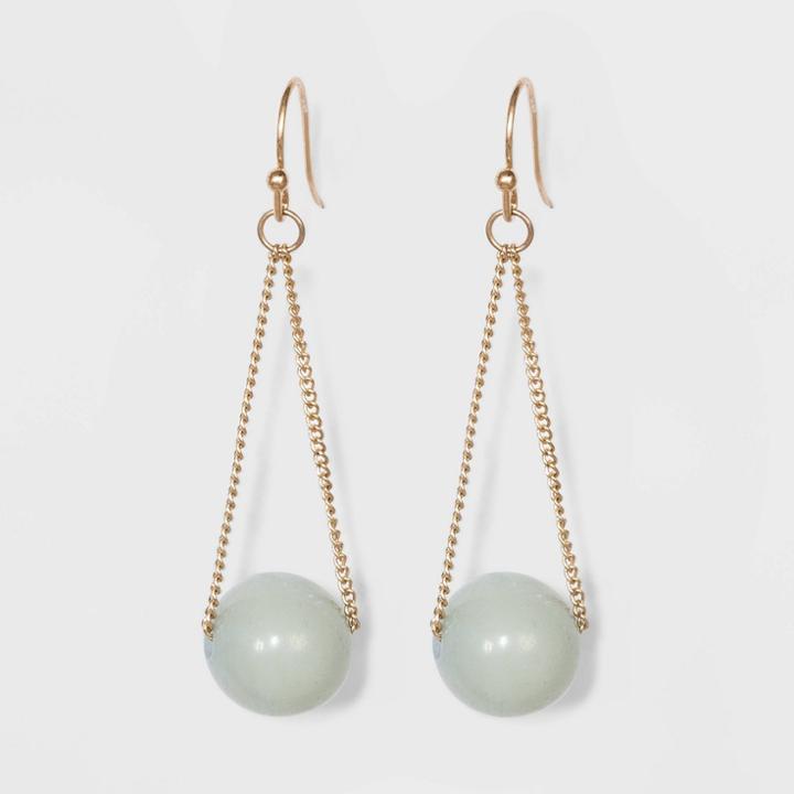Chain And Semi-precious Aventurine Bead Drop Earrings - Universal Thread Mint, Women's, Size:
